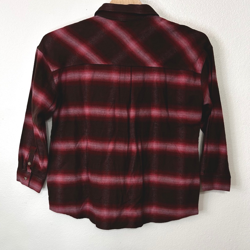 NWOT BP Women's M Brown Burgundy Plaid Flannel Shacket Oversized Cotton Grunge - Picture 4 of 7